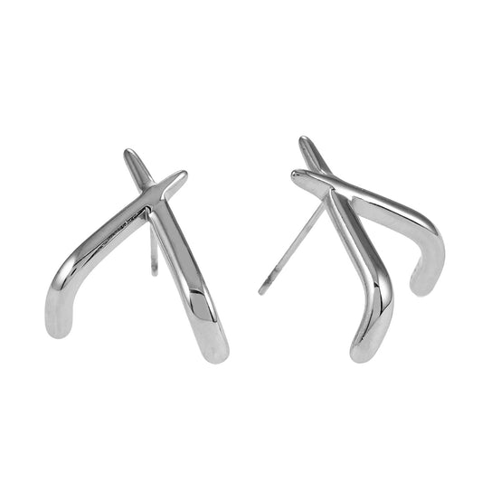 LINDSBORG: Criss-Cross Geometric Stud Earrings in White Gold (Silver Toned)