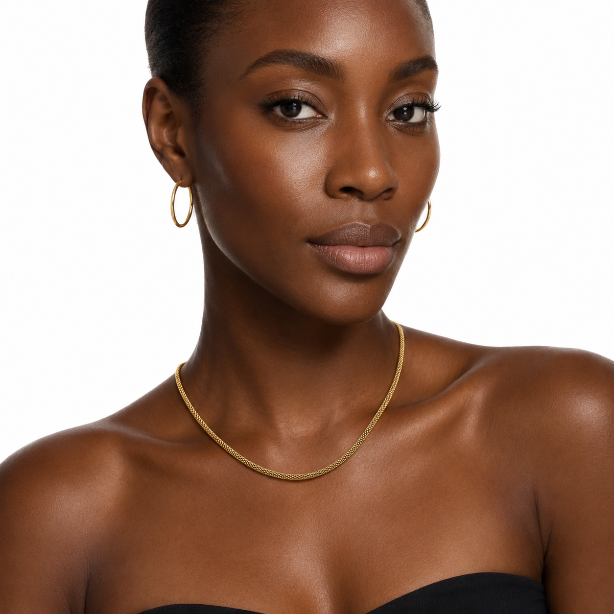 LOSEFA Gold: Woven Chain Necklace – Sleek Textured Semi-Statement Jewellery