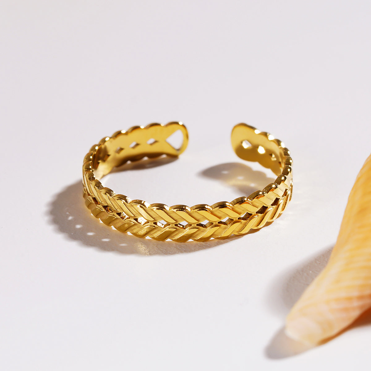 LUCAS Gold: Double Stacked Herringbone Design Textured Ring