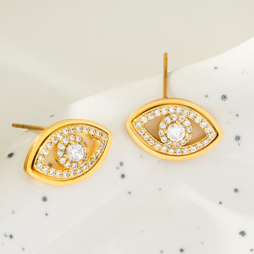 LUCKY EYE Gold: Zirconia (CZ) Embellished Evil Eye Stud Earrings