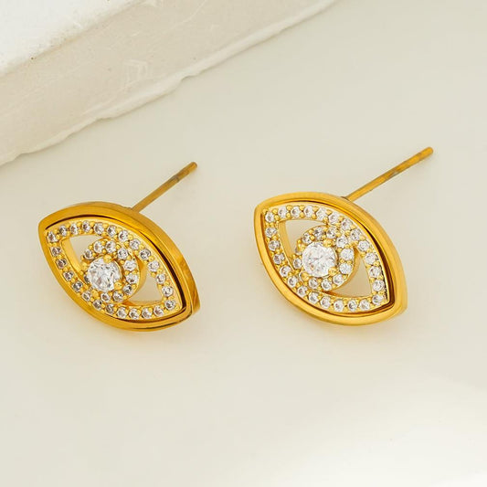 LUCKY EYE Gold: Zirconia (CZ) Embellished Evil Eye Stud Earrings