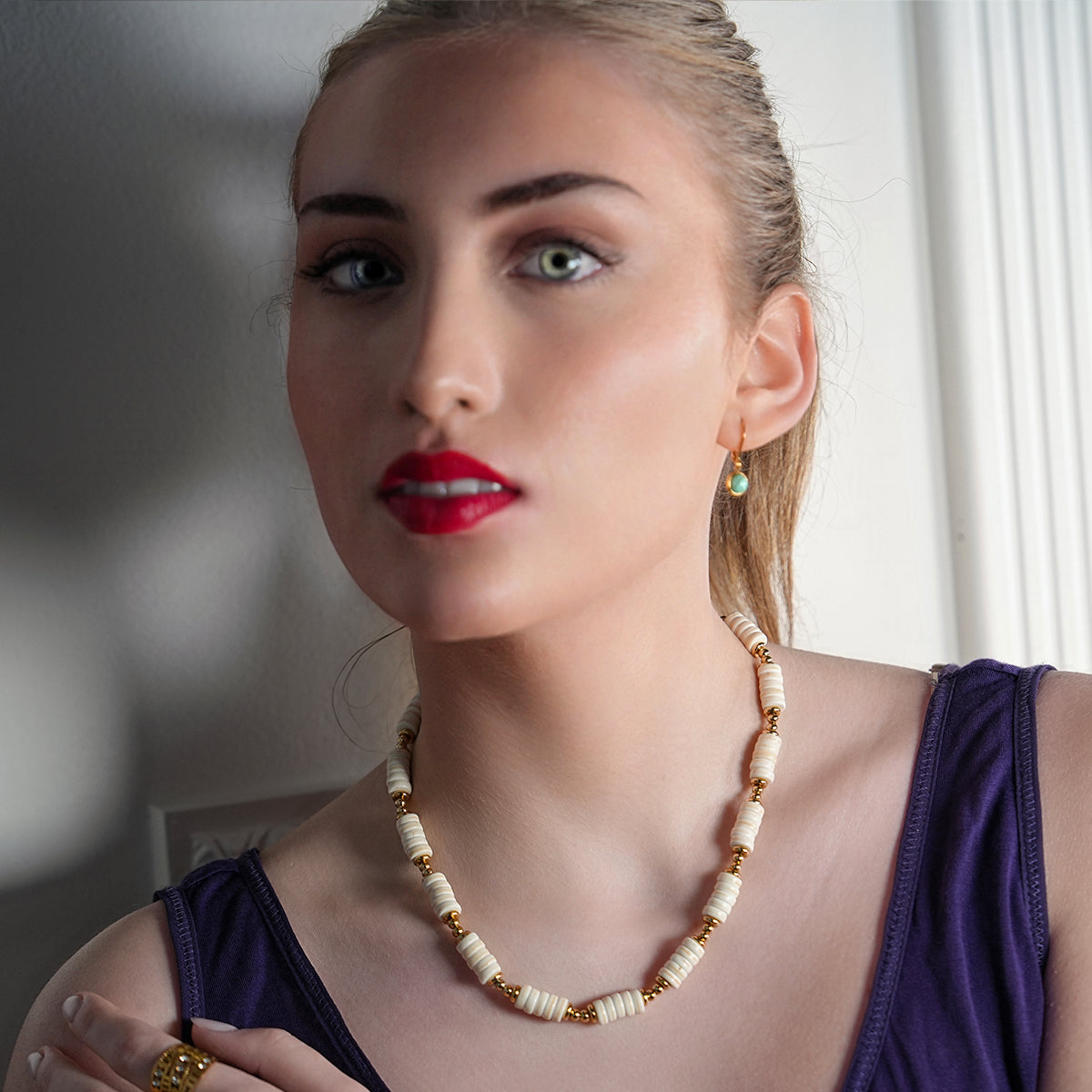 LULAMA: White Turquoise Stone & Gold Beaded Modern Boho Chain Necklace