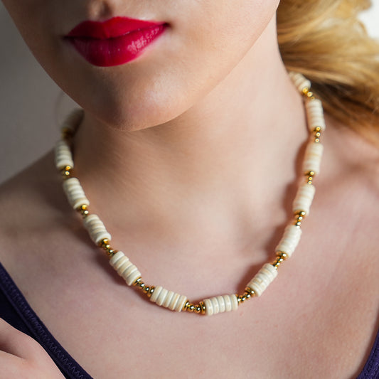 LULAMA: White Turquoise Stone & Gold Beaded Modern Boho Chain Necklace