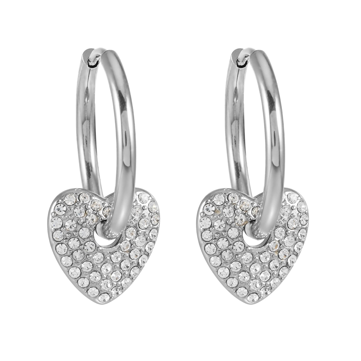 MAABU Silver (White Gold): Vintage Inspired Hoops with Removable Zirconia Embedded Heart Charm