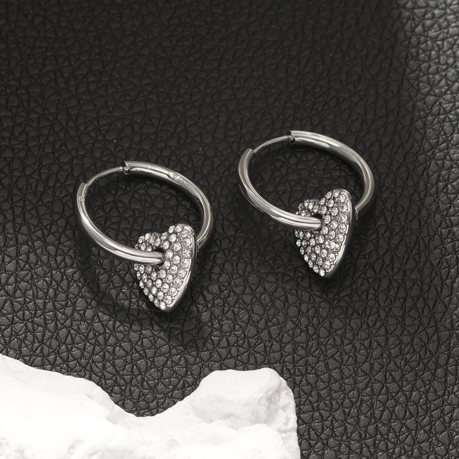 MAABU Silver (White Gold): Vintage Inspired Hoops with Removable Zirconia Embedded Heart Charm