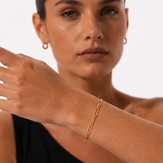 MAEVA Gold: Mixed Smooth & Textured Paperclip Link Bracelet