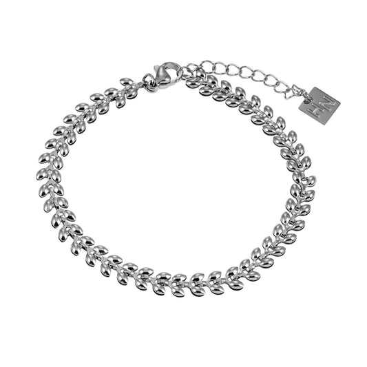 MAGDA Silver (White Gold): Leafy Patterned Bold Bracelet