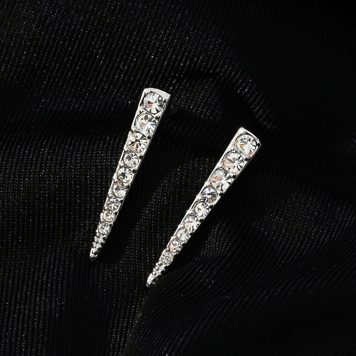 MAGNOLIA White Gold (Silver Toned): Minimalist Pavé Zirconia Embedded Bar Stud Earrings