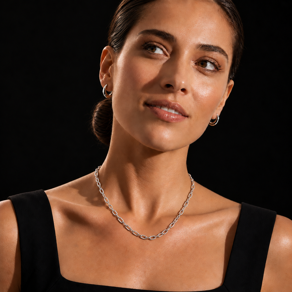 MAKANA Silver (White Gold): Textured Oval-Link Silver-Tone Chain Necklace $25