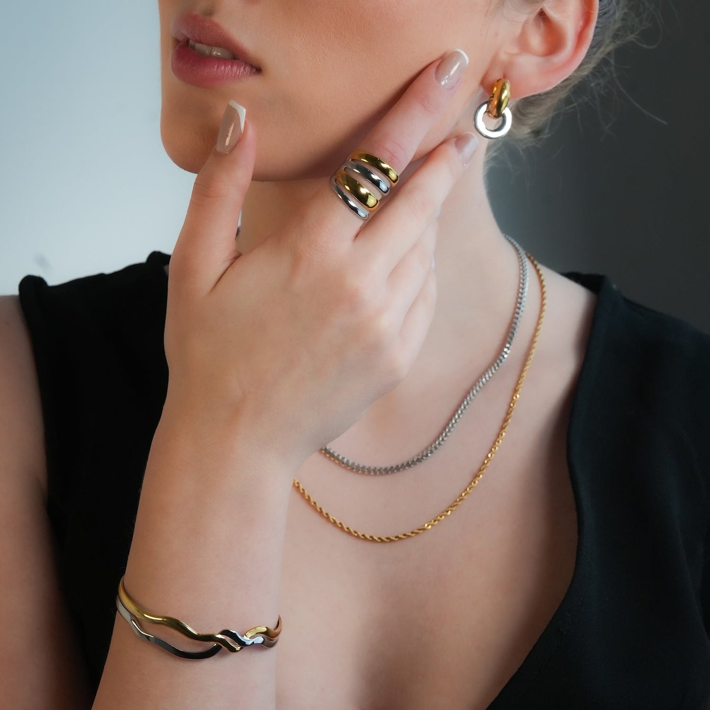 FREDRIKA: Mixed Metals Abstract Geometric-Chic Bracelet