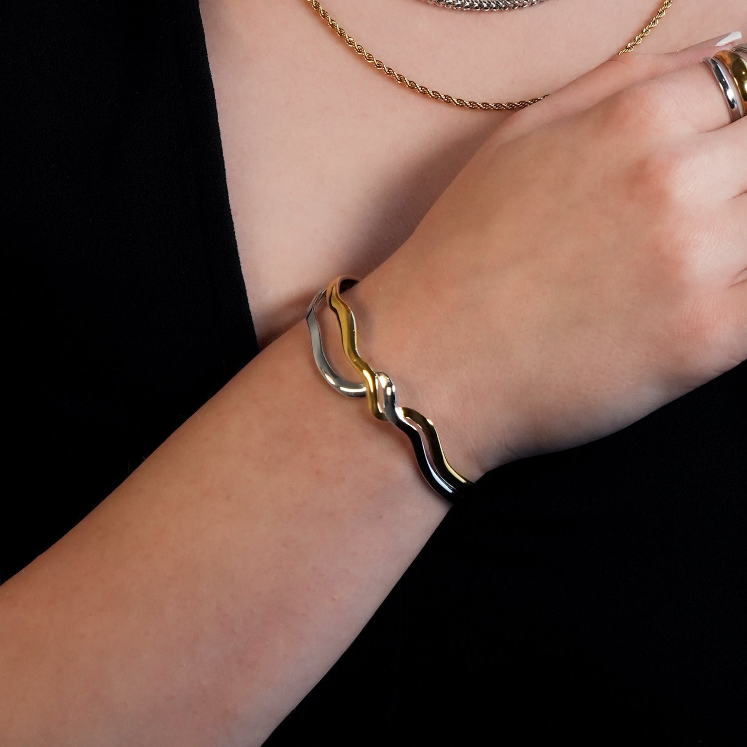 FREDRIKA: Mixed Metals Abstract Geometric-Chic Bracelet