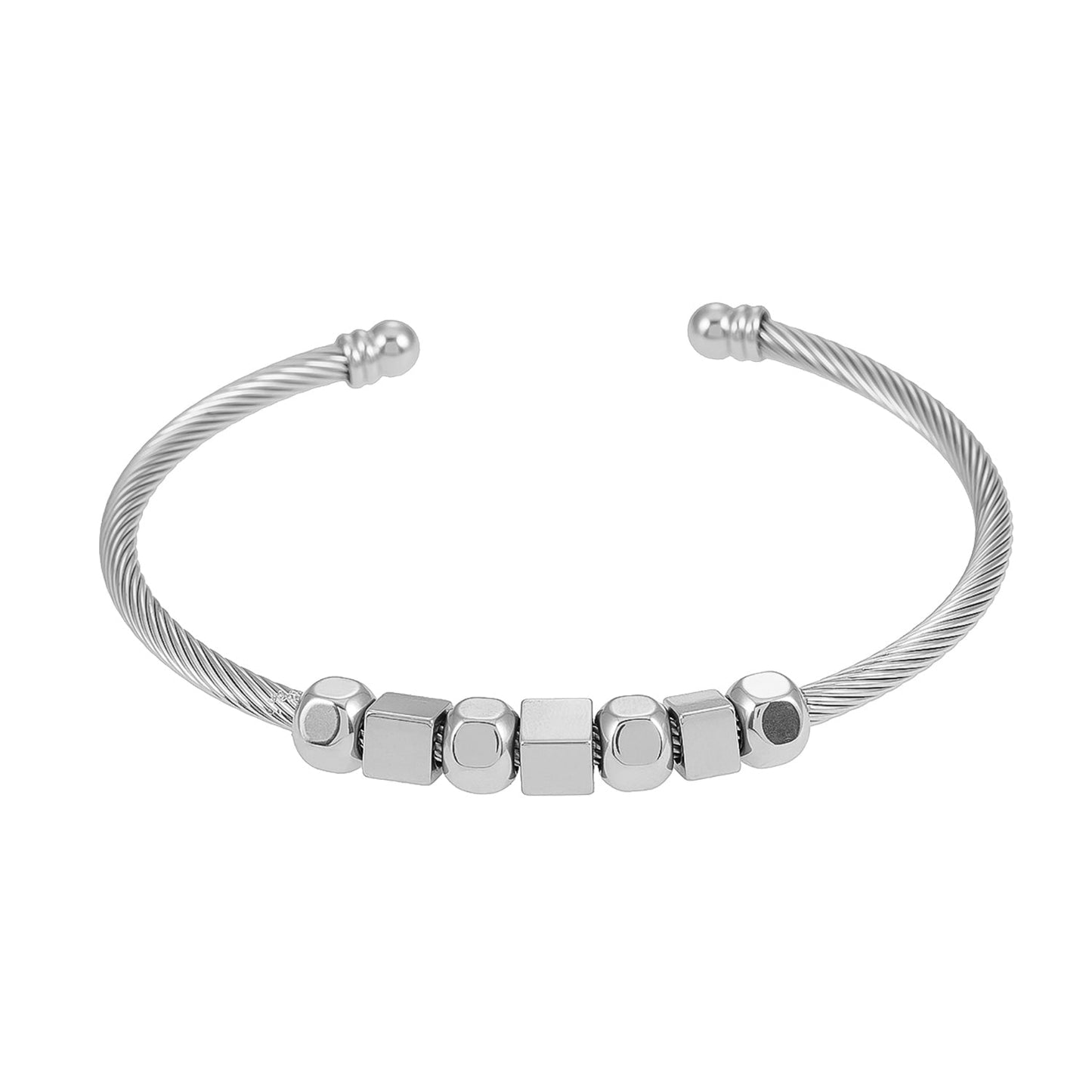 Style MALDONA: Industrial-Chic Bracelet with Round & Square Beads in White Gold (Silver Toned)