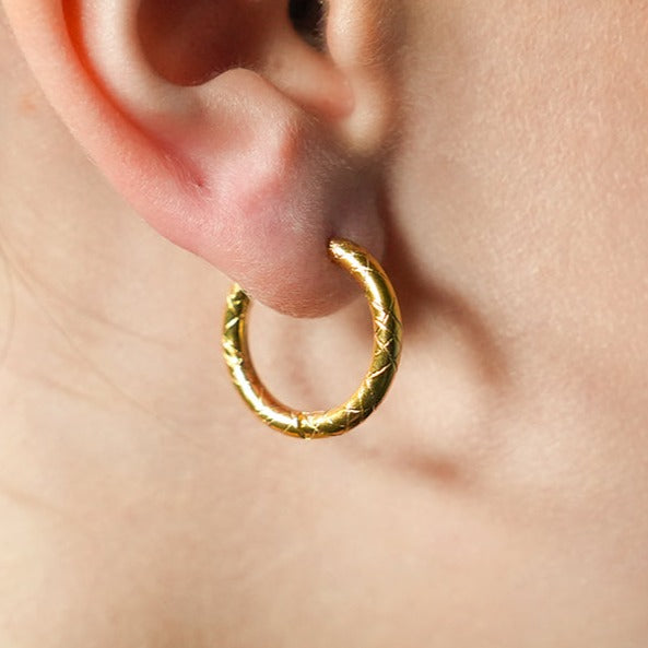 MALENA Subtly Decorative Etched Hoop Earrings