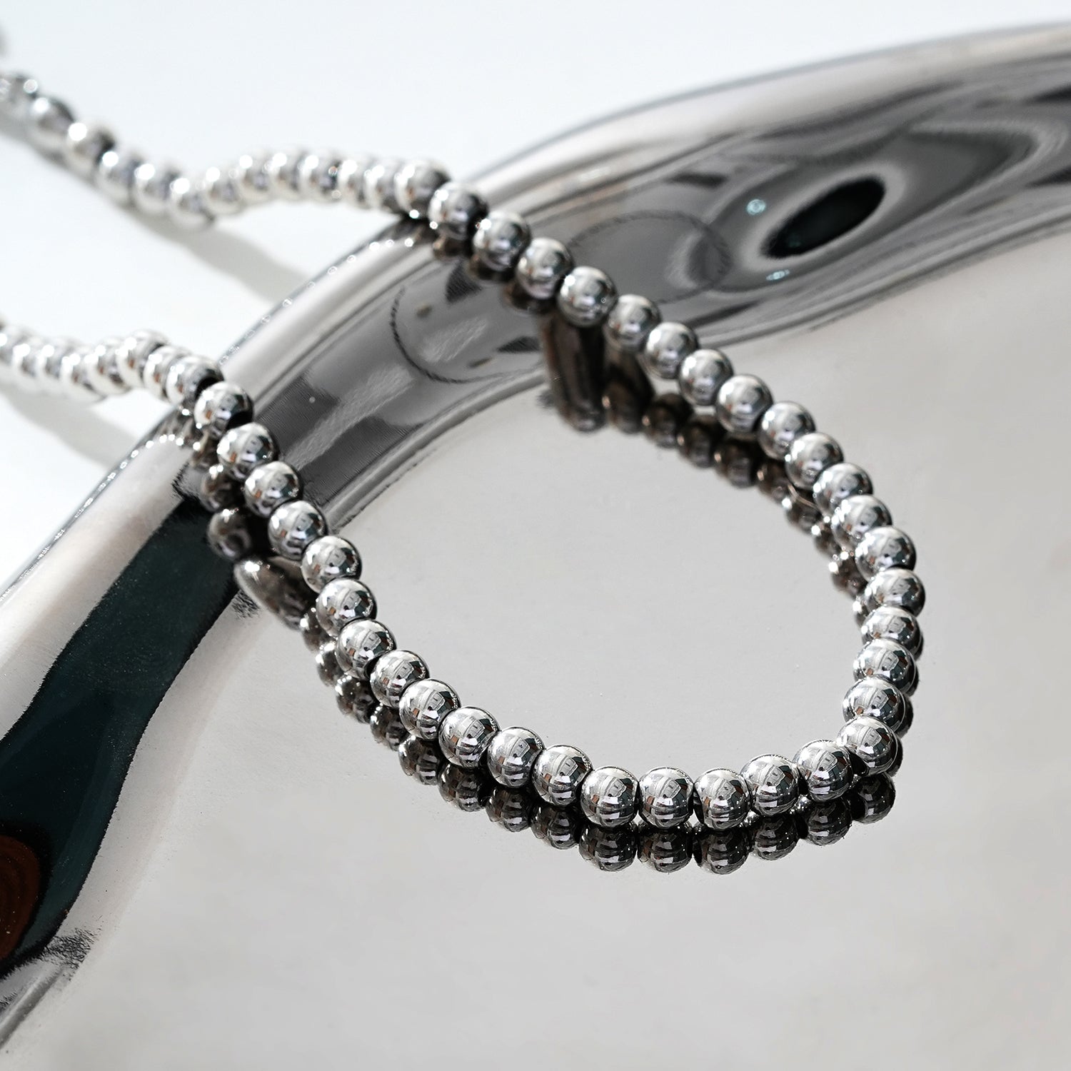 MANAMI Silver Toned White Gold: Ball-Beads Contemporary Chain Bracelet