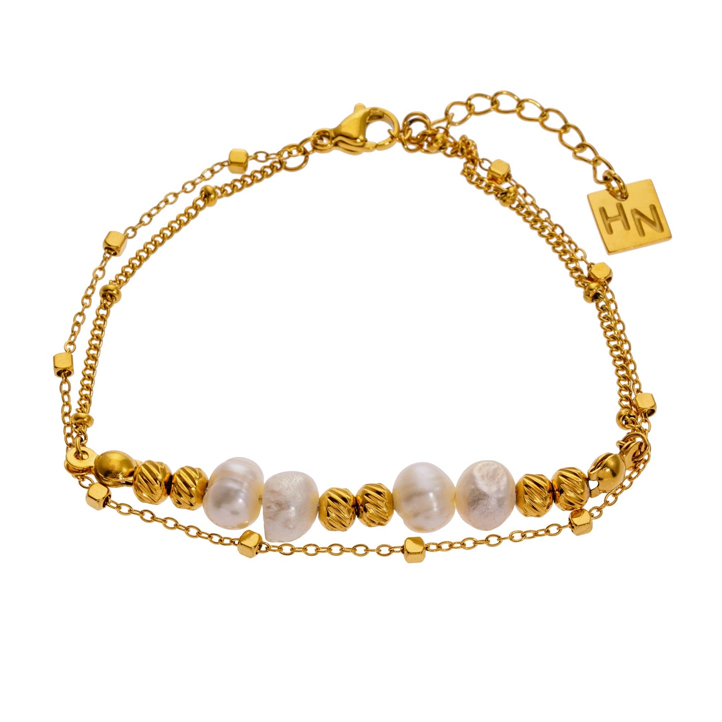 MARENTA Gold: Gilded Harmony Chain Bracelet with Gold Beads and Freshwater Pearls