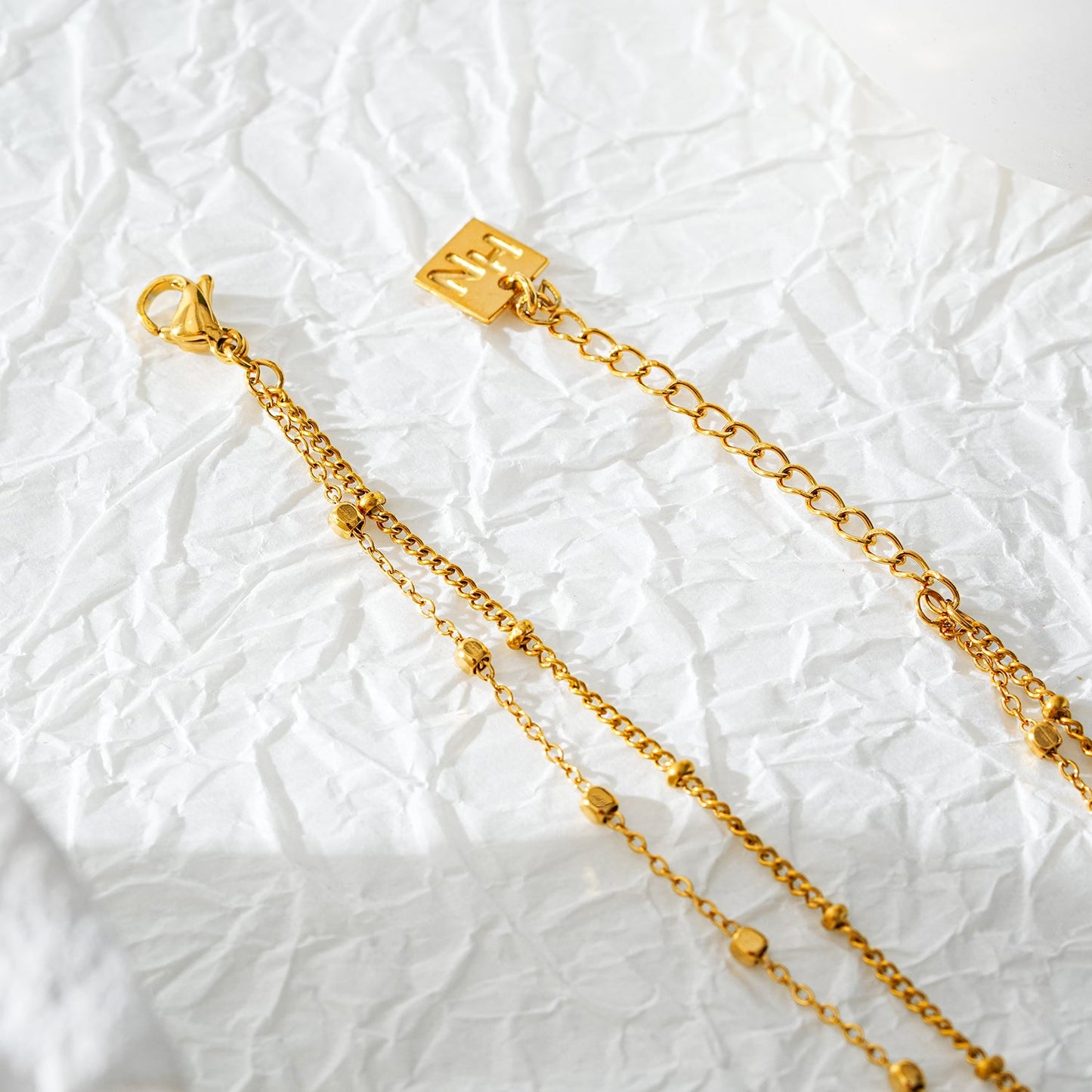 MARENTA LG: Gilded Harmony Chain Anklet with Gold Beads and Freshwater Pearls