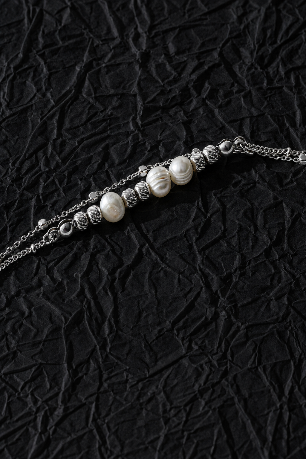 MARENTA Silver (White Gold): Gilded Harmony Chain Bracelet with Silver Beads and Freshwater Pearls