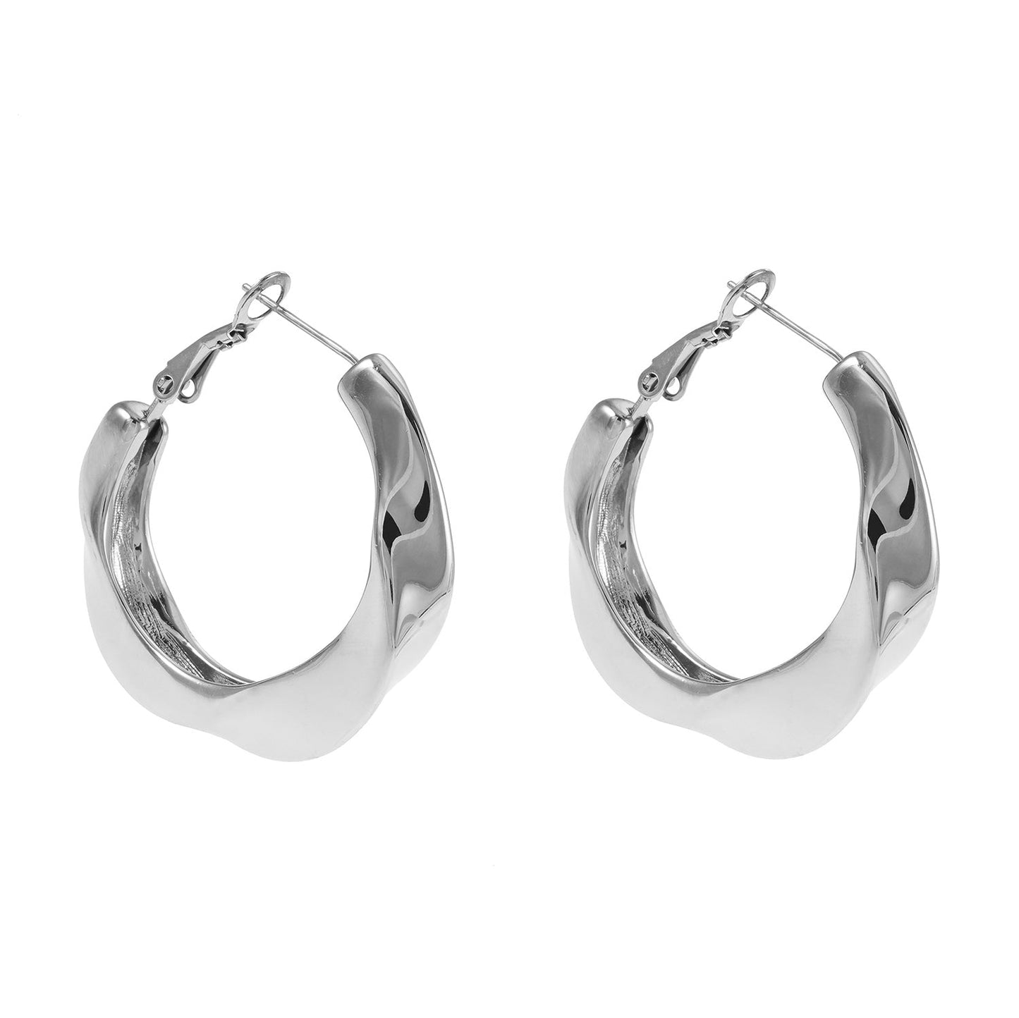 Style MARFA White Gold (Silver Toned): Sculptured Abstract Hoop Earrings