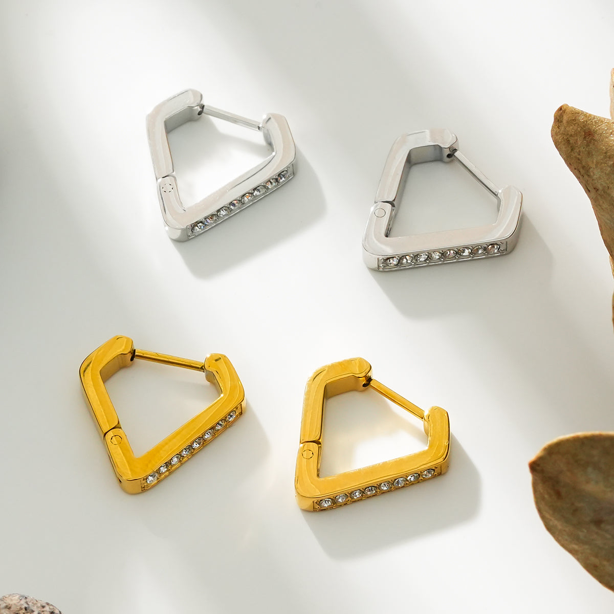 MARIETTA Gold: Triangle Shaped Mini Hoop Earrings with Pavé Zirconia