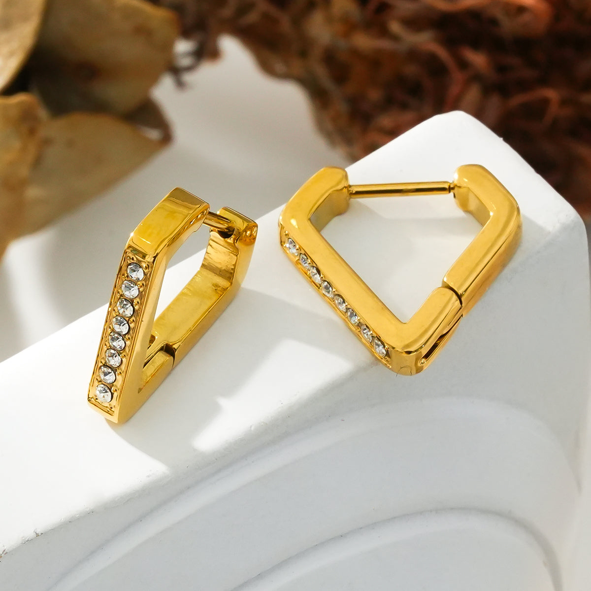 MARIETTA: Triangle Shaped Mini Hoop Earrings with Pavé Zirconia