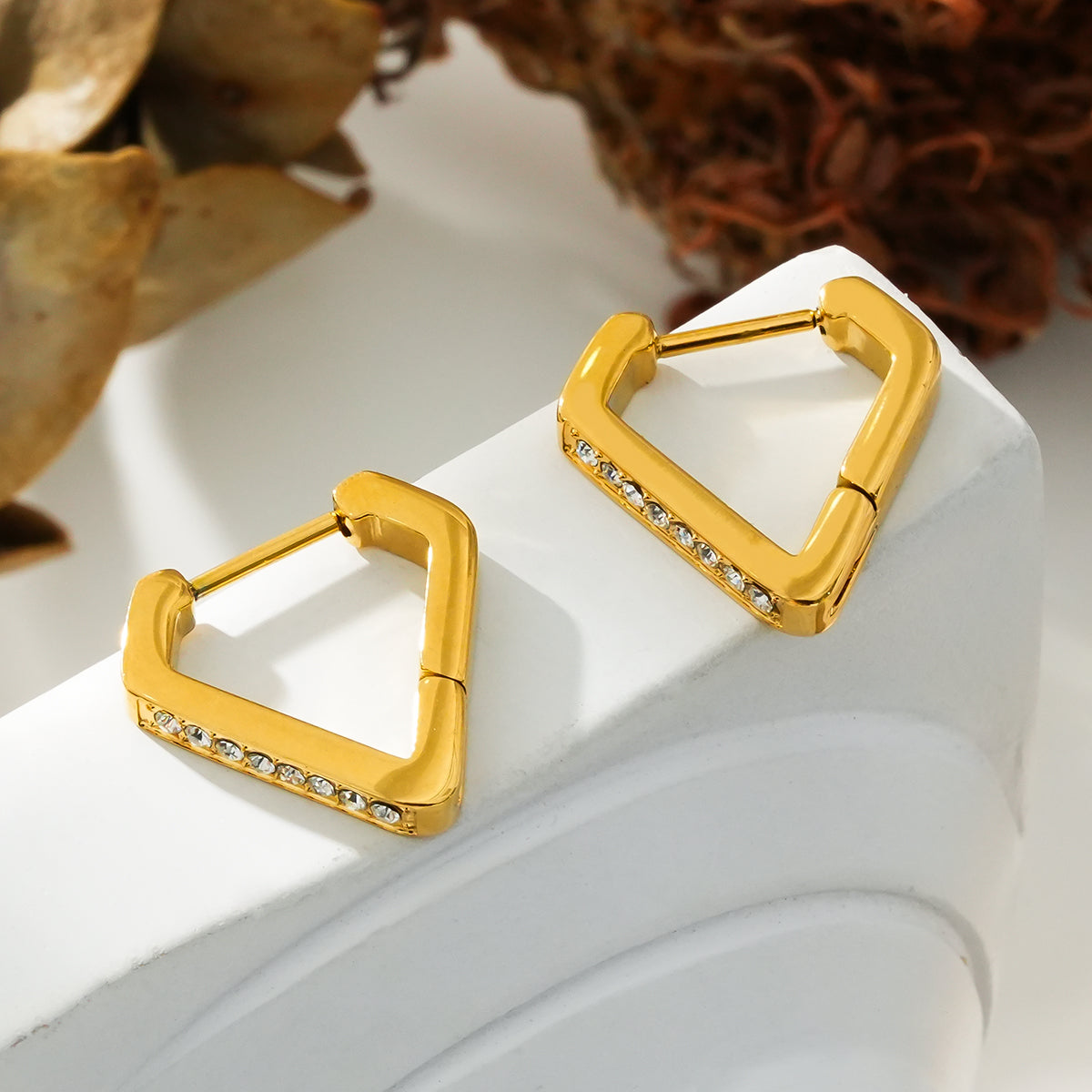 MARIETTA: Triangle Shaped Mini Hoop Earrings with Pavé Zirconia