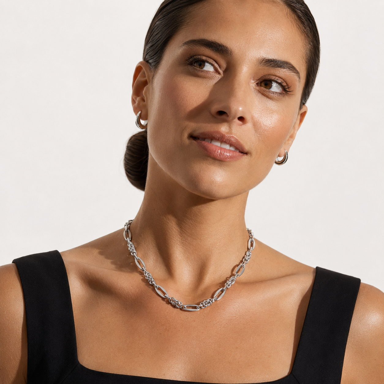 MATERA Silver (White Gold): Mixed Link Chain Necklace