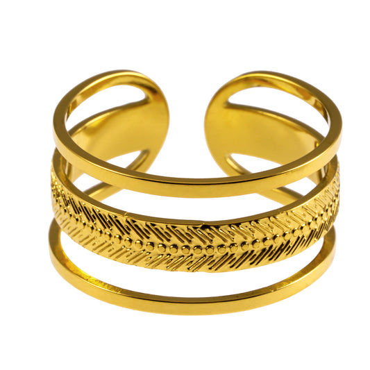 MATHEO: Triple Stacked Textured Gold Ring