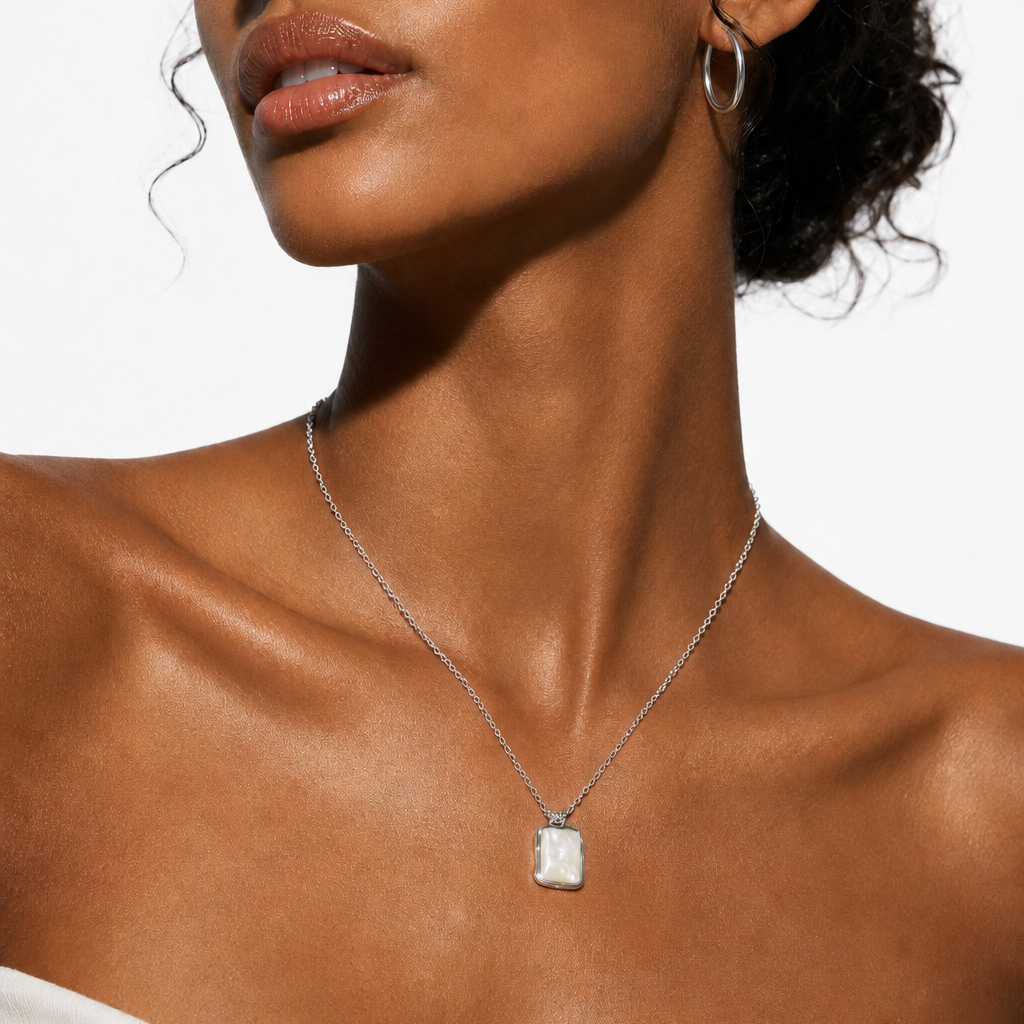 MAUI Silver: Vintage-Inspired Rectangle Shell Pendant Chain Necklace