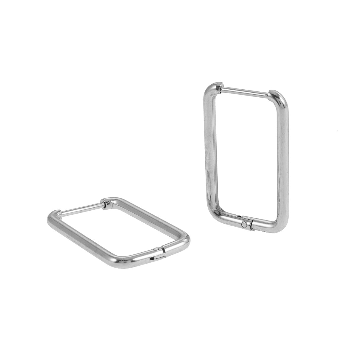 MAZUNTA Silver (White Gold): Rentangle Shaped Hoops - A Bold Twist on Classic Elegance
