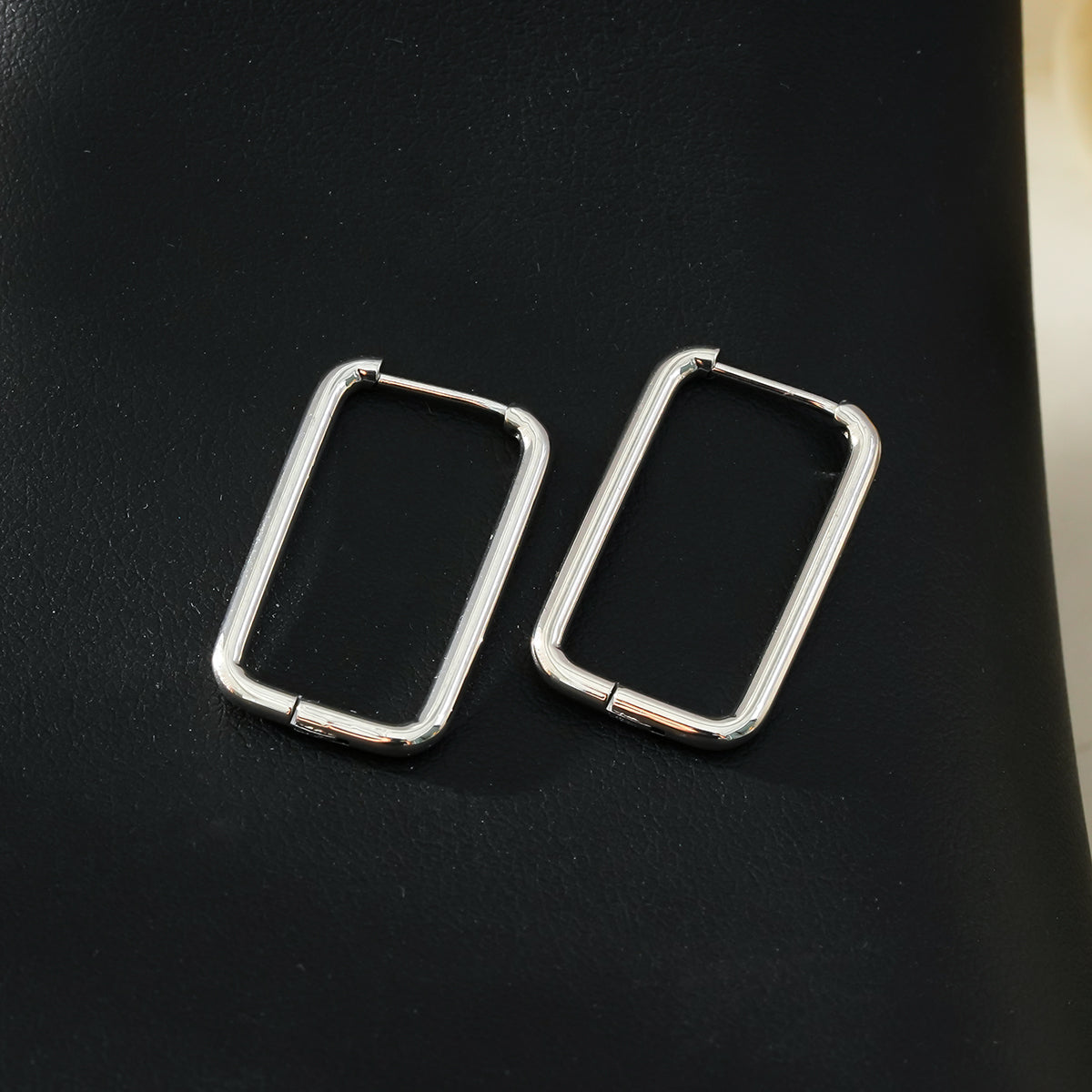MAZUNTA Silver (White Gold): Rentangle Shaped Hoops - A Bold Twist on Classic Elegance
