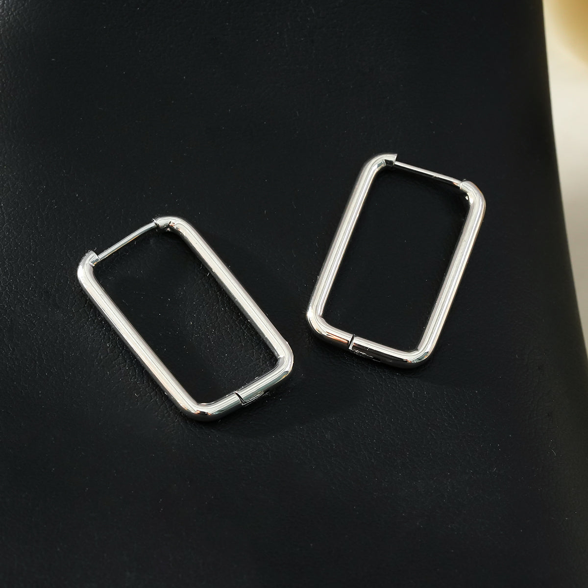MAZUNTA Silver (White Gold): Rentangle Shaped Hoops - A Bold Twist on Classic Elegance