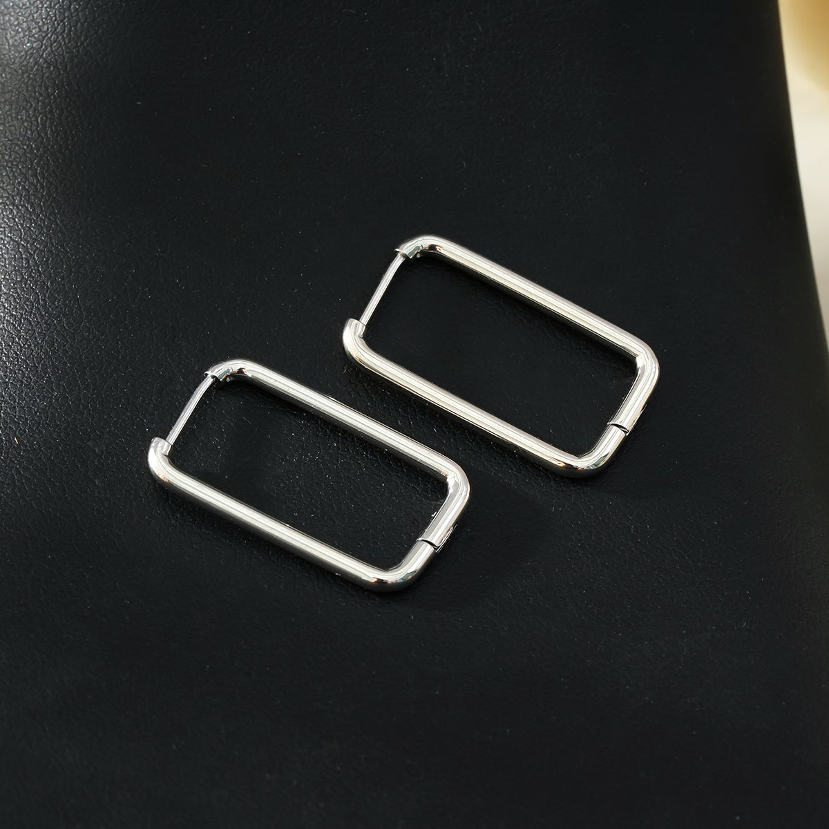 MAZUNTA Silver (White Gold): Rentangle Shaped Hoops - A Bold Twist on Classic Elegance