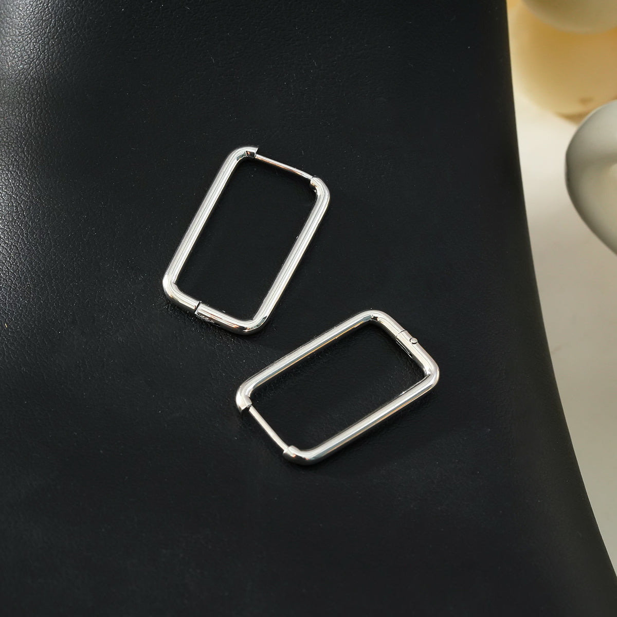 MAZUNTA Silver (White Gold): Rentangle Shaped Hoops - A Bold Twist on Classic Elegance