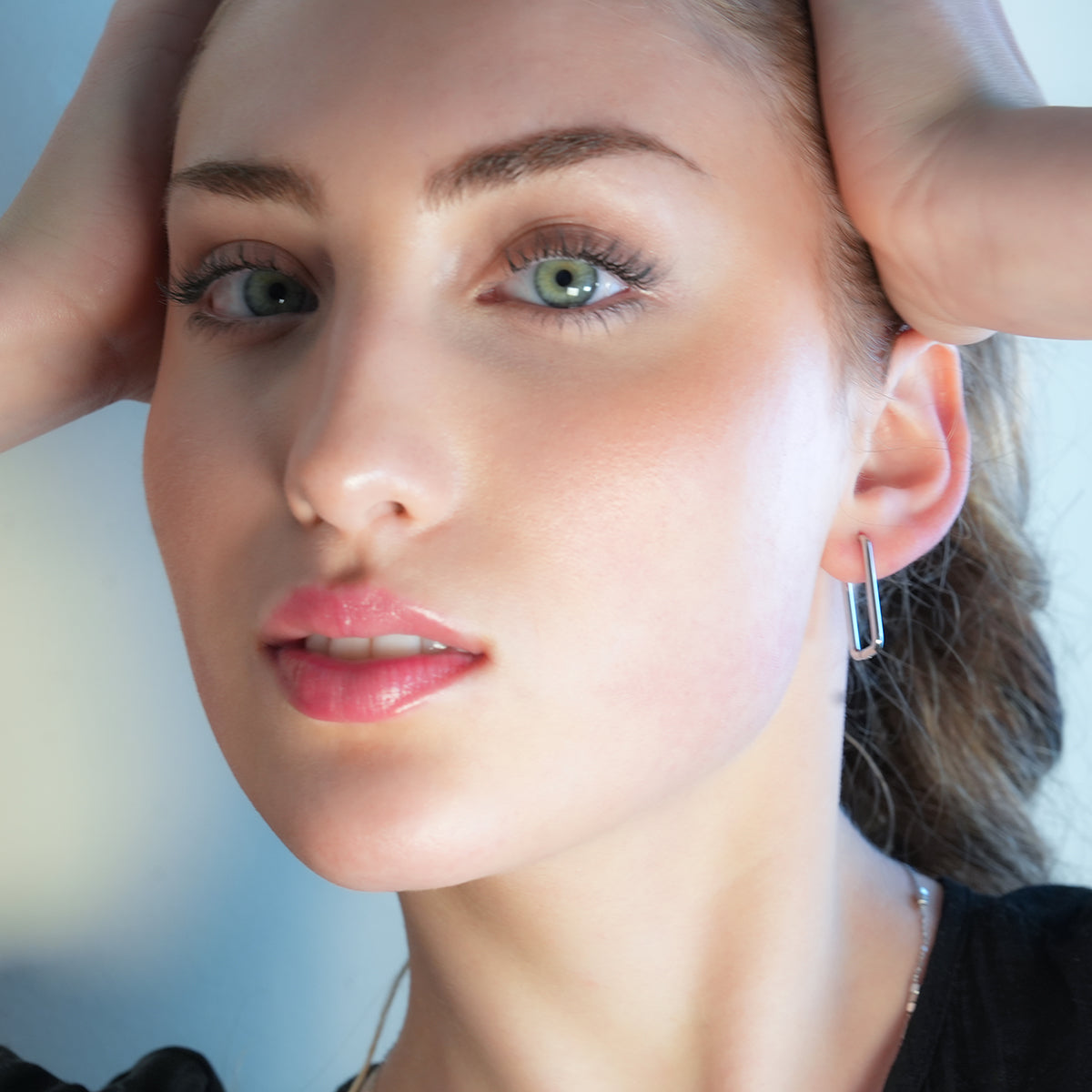MAZUNTA Silver (White Gold): Rentangle Shaped Hoops - A Bold Twist on Classic Elegance