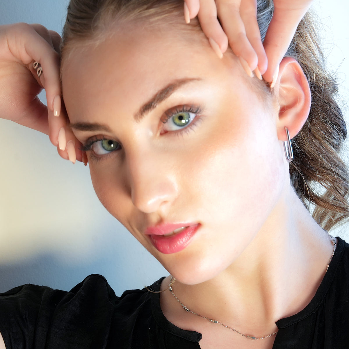 MAZUNTA Silver (White Gold): Rentangle Shaped Hoops - A Bold Twist on Classic Elegance