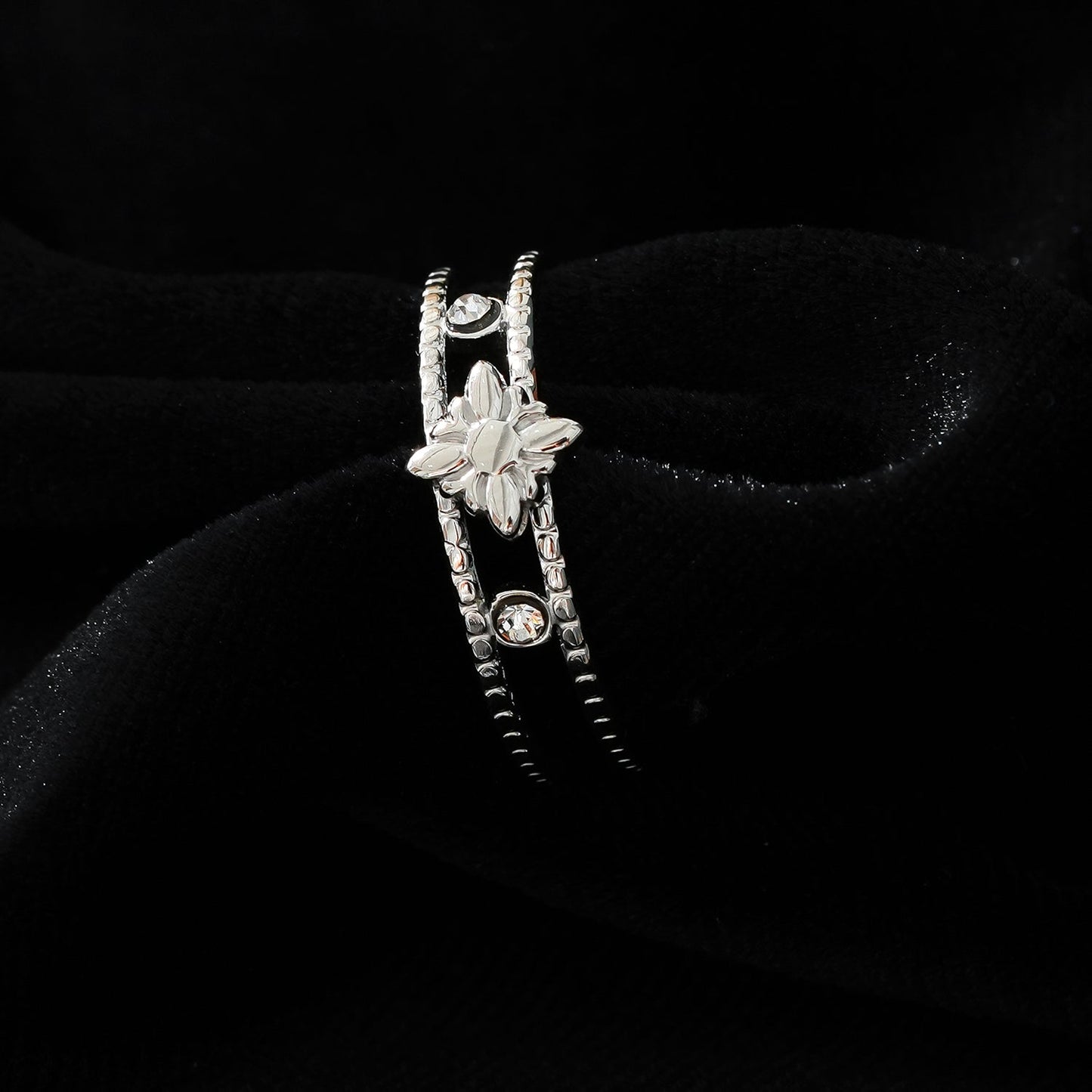 MICHELE White Gold (Silver Toned):  Vintage Inspired Double Stacked Ring.