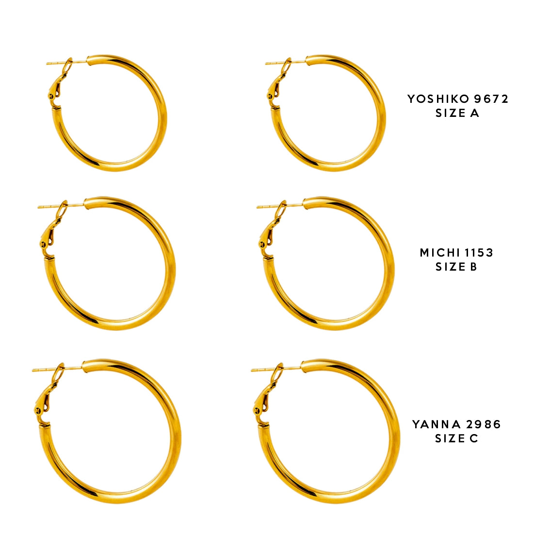 YANNA: Mid-Width Essential Hoop Earrings Gold Size C (3cm)
