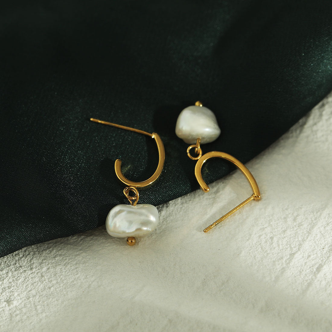 MILANO: Natural Freshwater Pearl J-Bar Drop Earrings in Gold