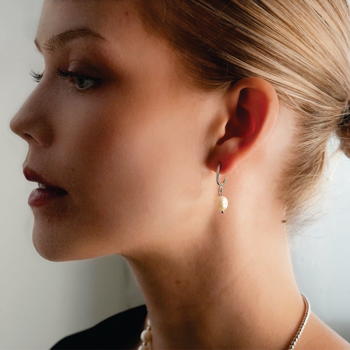 MILANO: Natural Freshwater Pearl J-Bar Drop Earrings in Silver