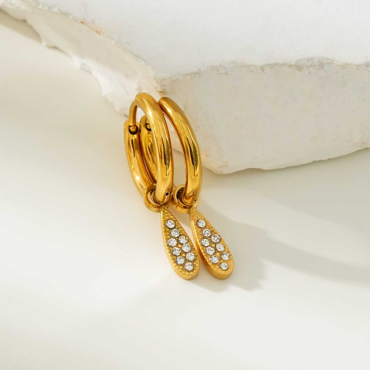 MONTEREY: Vintage Inspired Hoops with Pavé Zirconia Tear Drop Charms