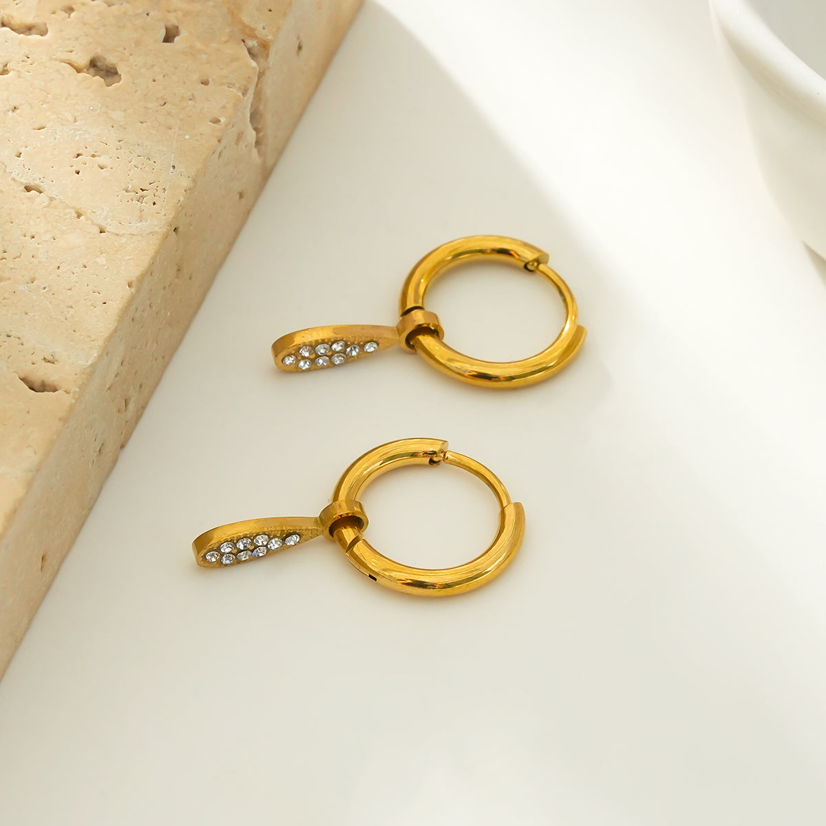 MONTEREY: Vintage Inspired Hoops with Pavé Zirconia Tear Drop Charms