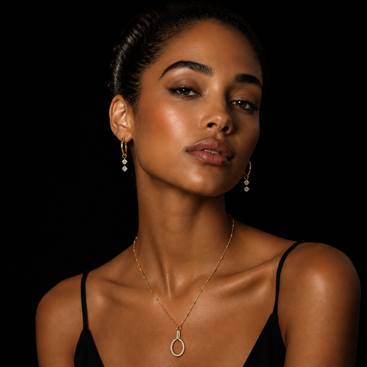 MORTAINA Gold: Retro Inspired Mini Hoops with Duo Zirconia Charms