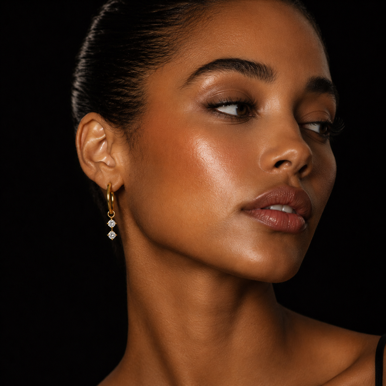 MORTAINA Gold: Retro Inspired Mini Hoops with Duo Zirconia Charms