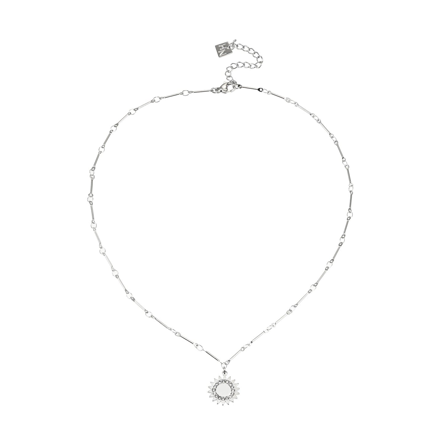 NOMIA White Gold (Silver Toned): Radiant Sunburst Pendant Zirconia Chain Necklace