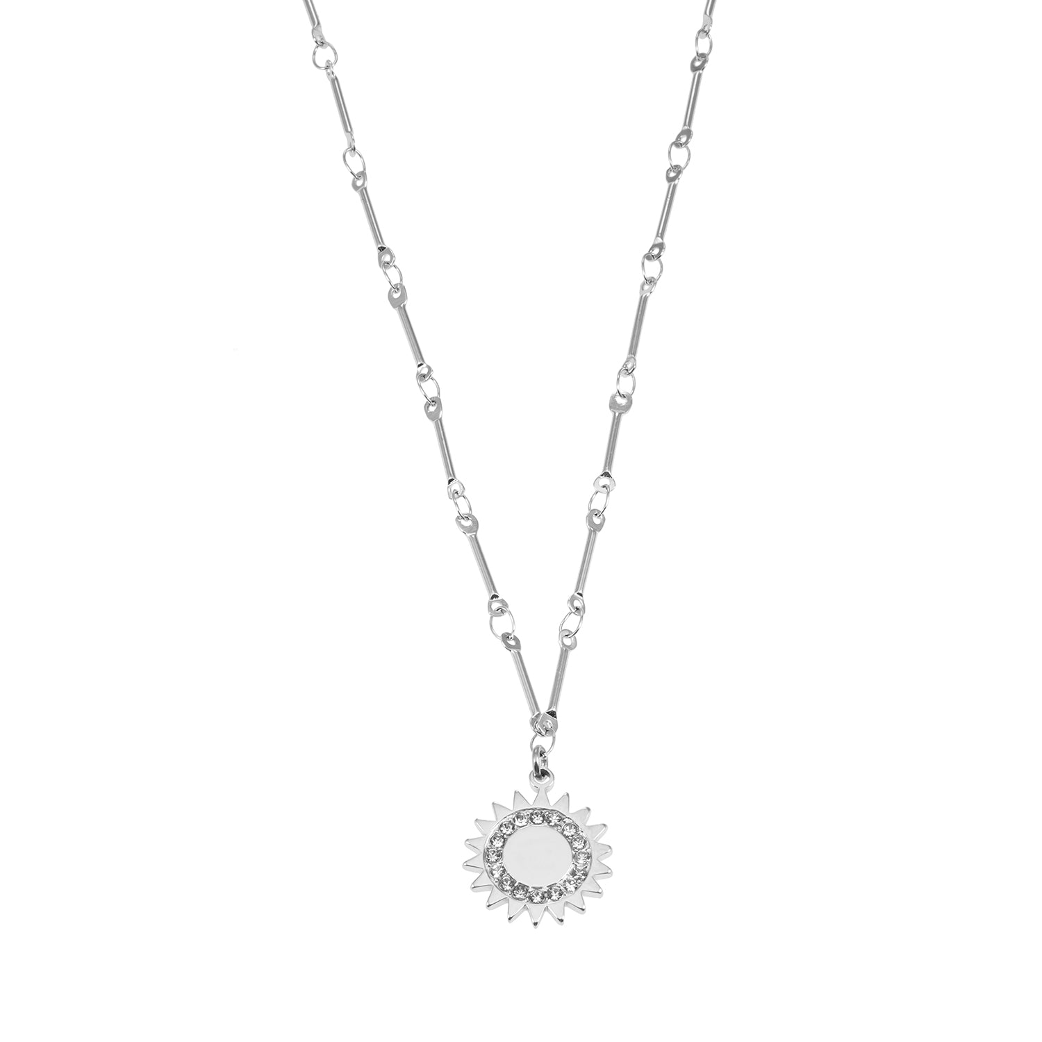 NOMIA White Gold (Silver Toned): Radiant Sunburst Pendant Zirconia Chain Necklace