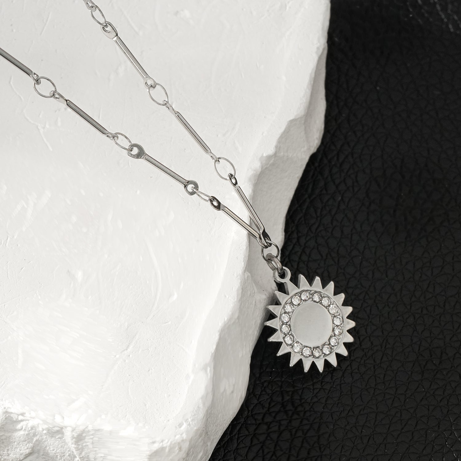 NOMIA White Gold (Silver Toned): Radiant Sunburst Pendant Zirconia Chain Necklace