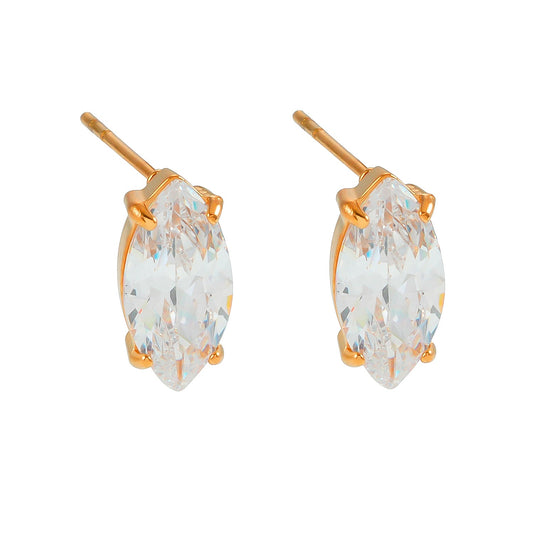 NUIT PARIS Gold: Pavé Zirconia Marquise Stud Earrings – A Sparkling Tribute to the City of Lights