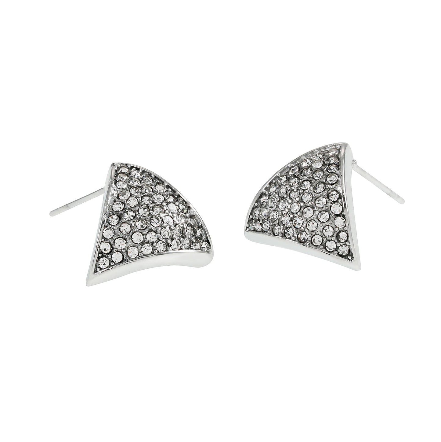 OTARU White Gold (Silver Toned): Pavé Zirconia (CZ) Triangle Shaped Stud Earrings.