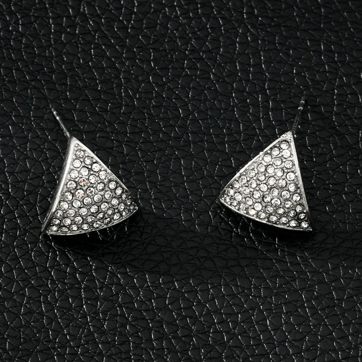 OTARU White Gold (Silver Toned): Pavé Zirconia (CZ) Triangle Shaped Stud Earrings.