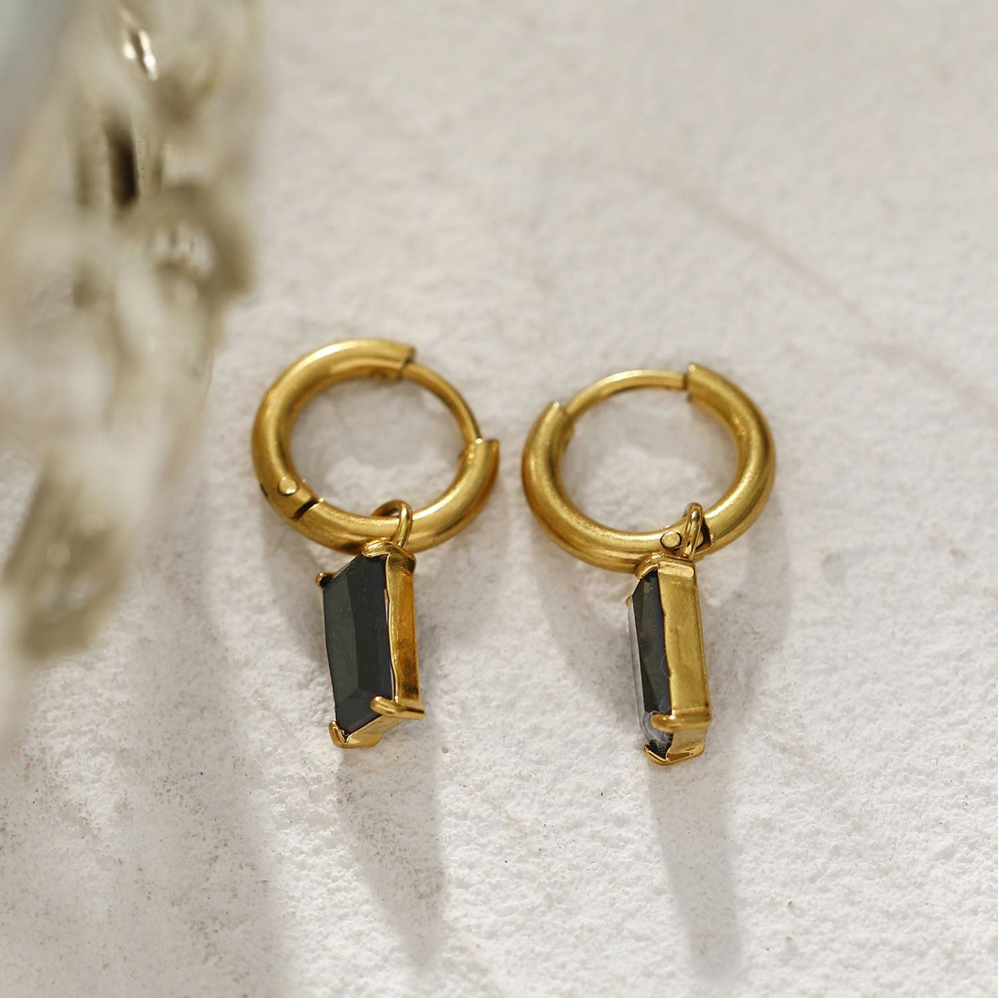 DAYSIA Gold:  Vintage Inspired Encased Black Crystal Drop Earrings